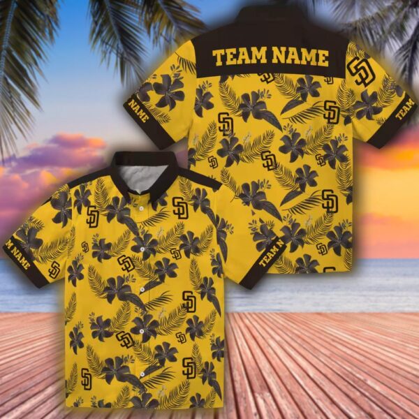 San Diego Padres Gold Hawaiian Shirt Botanical Print Custom Design 3