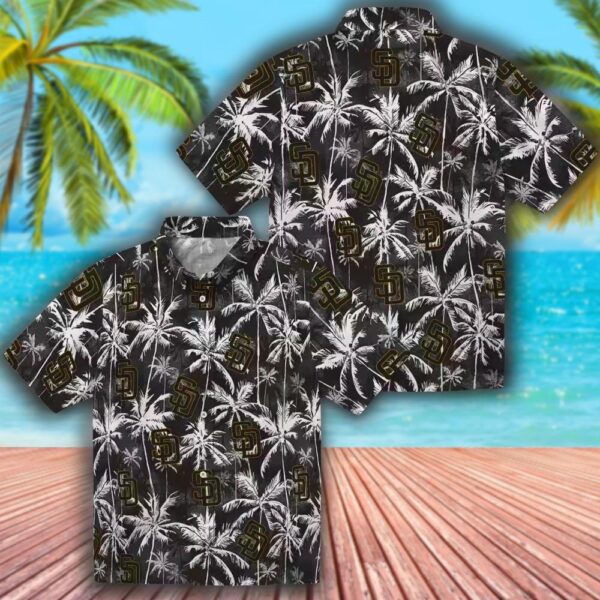 San Diego Padres Hawaiian Shirt Brown Black Palm Pattern Design 3