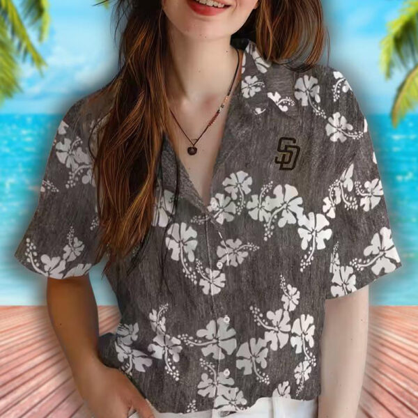 San Diego Padres Hawaiian Shirt Brown Hibiscus Design 4
