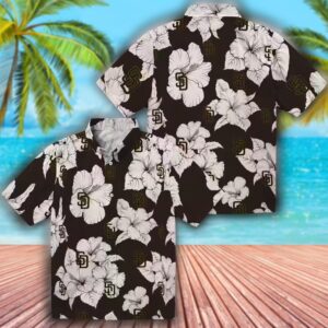 San Diego Padres Hawaiian Shirt Brown White Hibiscus Pattern 3