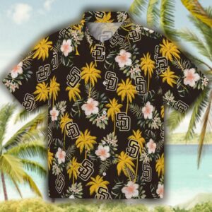 San Diego Padres Hawaiian Shirt Palm Tree Flower Brown Design 1