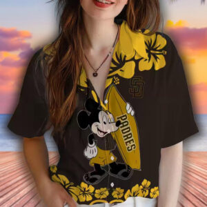 San Diego Padres Hawaiian Shirt Surfing Mickey Brown Design 4
