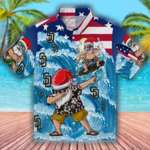 San Diego Padres Hawaiian Shirt Surfing Santa Blue Fan Apparel 1
