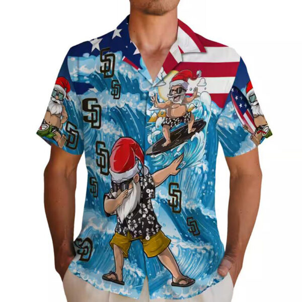 San Diego Padres Hawaiian Shirt Surfing Santa Blue Fan Apparel 2