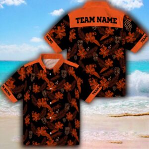 San Francisco Giants Botanical Hawaiian Shirt Personalized Black Design 3