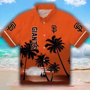 San Francisco Giants Hawaiian Shirt Beach Sunset Orange Black Design 1
