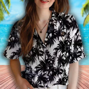 San Francisco Giants Hawaiian Shirt Black White Palm Motif Design 4
