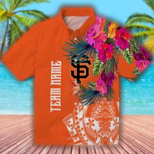 San Francisco Giants Hawaiian Shirt Floral Polynesian Orange Design 1