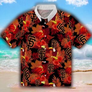 San Francisco Giants Hawaiian Shirt Floral Toucan Orange Red Design 1