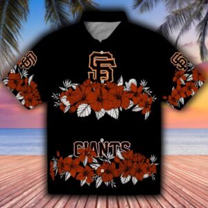 San Francisco Giants Hawaiian Shirt Orange Black Hibiscus Stripe 1