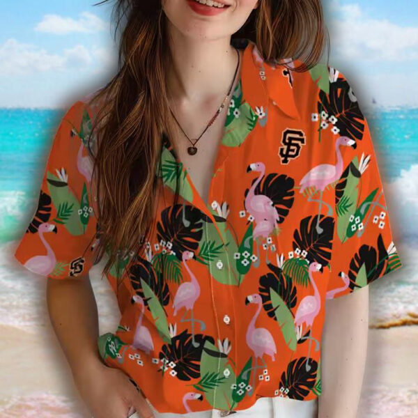 San Francisco Giants Hawaiian Shirt Orange Flamingo Leaf Design 4