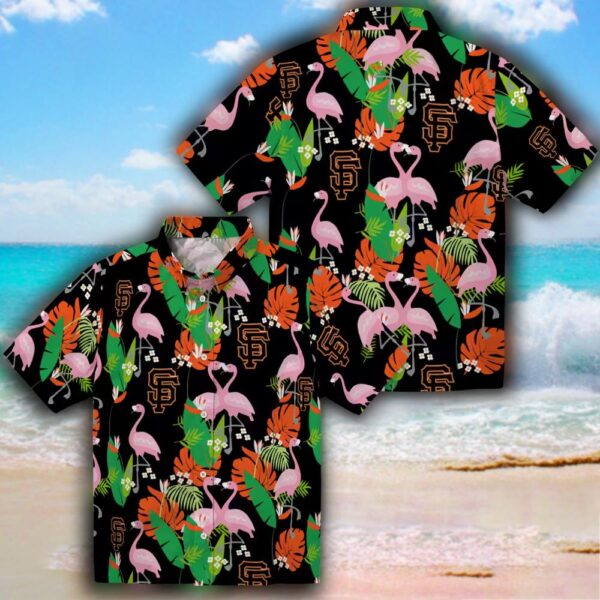 San Francisco Giants Hawaiian Shirt Orange Green Flamingo Foliage Design 3
