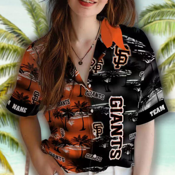 San Francisco Giants Hawaiian Shirt Orange Palm Silhouettes Design 4