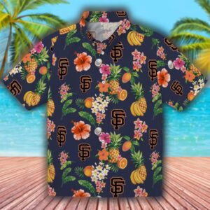 San Francisco Giants Hibiscus Fruit Navy Hawaiian Shirt 1