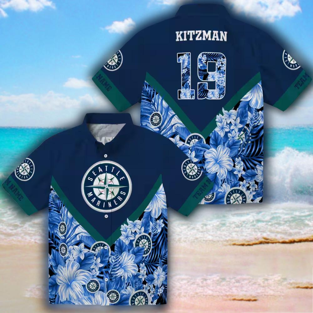 Custom Seattle Mariners Navy Floral Chevron Hawaiian Shirt Custom Seattle Mariners Navy Floral Chevron Hawaiian Shirt