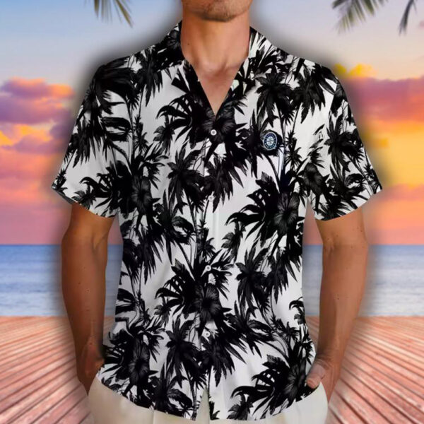 Seattle Mariners Hawaiian Shirt Black White Palm Motifs 2