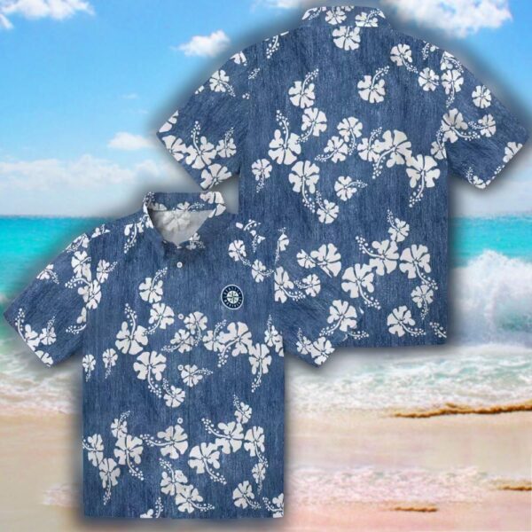 Seattle Mariners Navy Blue Hibiscus Hawaiian Shirt for Fans 3