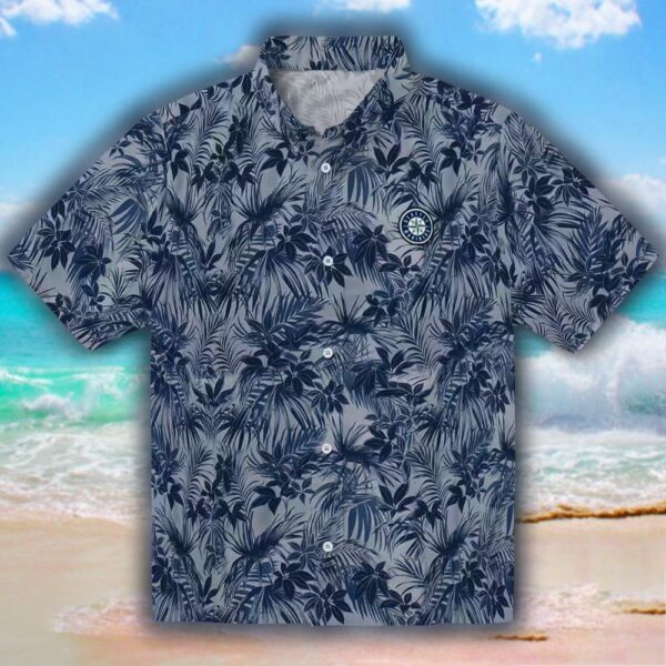 Seattle Mariners Navy Blue Leafy Hawaiian Shirt 1
