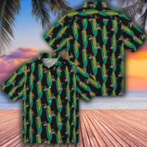 St Louis Cardinals Hawaiian Shirt Black Green Corn Motifs 3