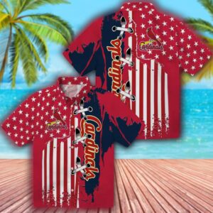St Louis Cardinals Red Hawaiian Shirt with Stitched Flag Design 3