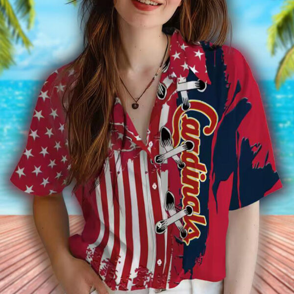 St Louis Cardinals Red Hawaiian Shirt with Stitched Flag Design 4