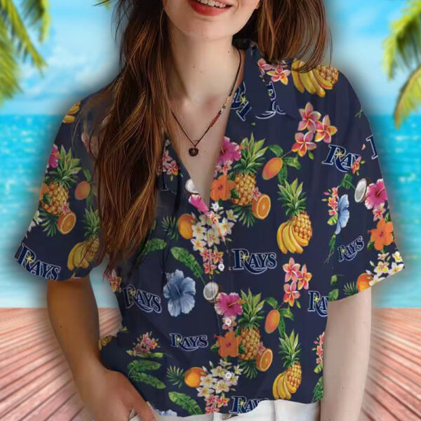 Hibiscus Fruit Tampa Bay Rays Navy Blue Hawaiian Shirt 4