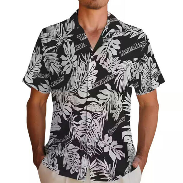 Tampa Bay Rays Black Monstera Leaf Hawaiian Shirt 2