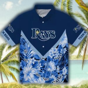 Tampa Bay Rays Floral Chevron Navy Hawaiian Shirt for Fans 1