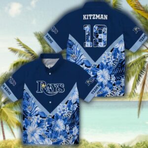 Tampa Bay Rays Floral Chevron Navy Hawaiian Shirt for Fans 3