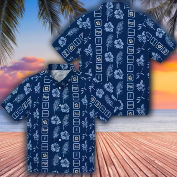 Tampa Bay Rays Hawaiian Shirt Navy Floral Framed Fan Apparel 3