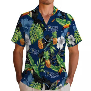 Tampa Bay Rays Hawaiian Shirt Navy Green Toucan Hibiscus Pineapple Design 2