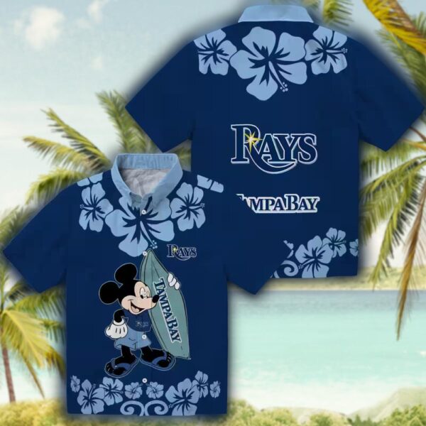 Tampa Bay Rays Mickey Mouse Hawaiian Shirt Navy Surf Design 3