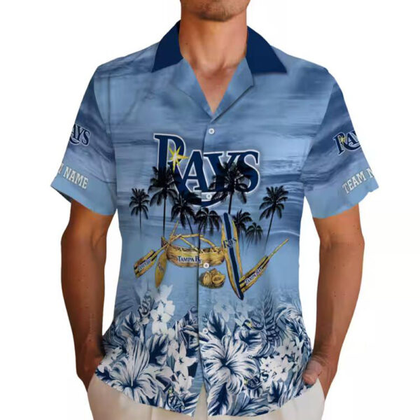 Tampa Bay Rays Navy Hawaiian Shirt Custom Tropical Canoe Design 2