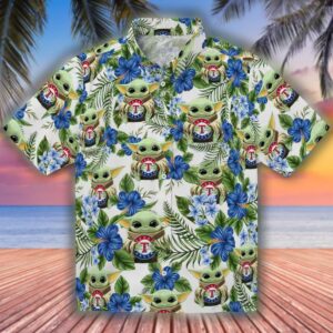 Texas Rangers Green Hawaiian Shirt with Tropical Yoda Design 1