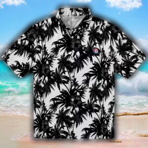 Texas Rangers Hawaiian Shirt Black White Palm Motif Design 1