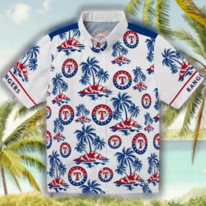 Texas Rangers Hawaiian Shirt Blue White Palm Island Print 1