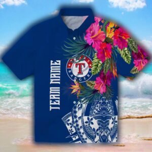 Texas Rangers Hawaiian Shirt Floral Polynesian Blue Design 1