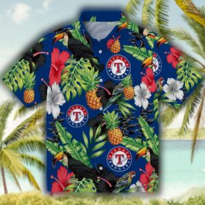 Texas Rangers Hawaiian Shirt Toucan Hibiscus Pineapple Blue Green 1