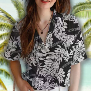 Texas Rangers Hawaiian Shirt with Monstera Leaf Black Pattern 4