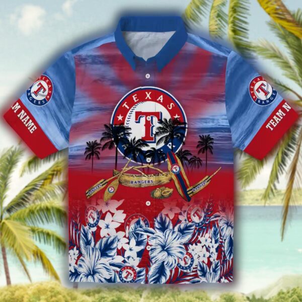 Texas Rangers Tropical Canoe Blue Hawaiian Shirt Custom Design 1