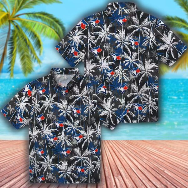 Toronto Blue Jays Hawaiian Shirt Blue Black Palm Pattern Design 3