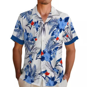Toronto Blue Jays Patriotic Hibiscus Hawaiian Shirt Blue White Design 2