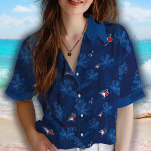 Toronto Blue Jays Personalized Botanical Hawaiian Shirt Navy 4