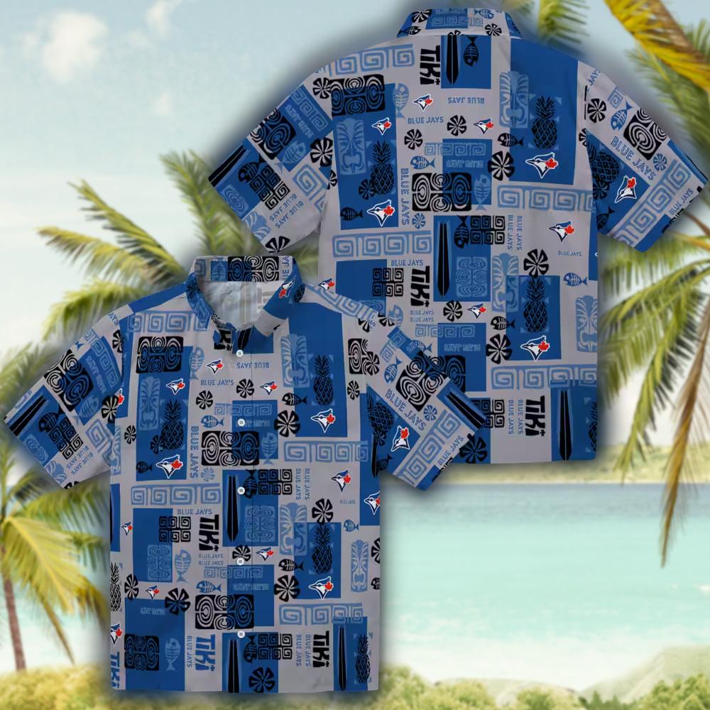 Toronto Blue Jays Tribal Hawaiian Shirt with Unique Symbols Toronto Blue Jays Tribal Hawaiian Shirt with Unique Symbols