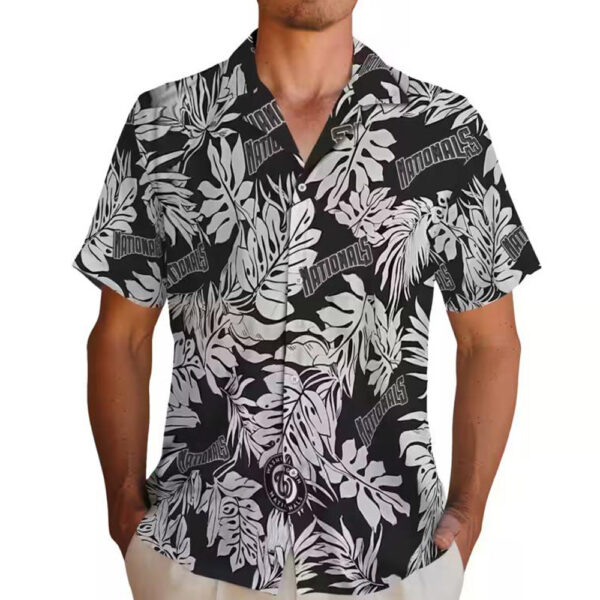 Washington Nationals Hawaiian Shirt Black Monstera Leaf Design 2