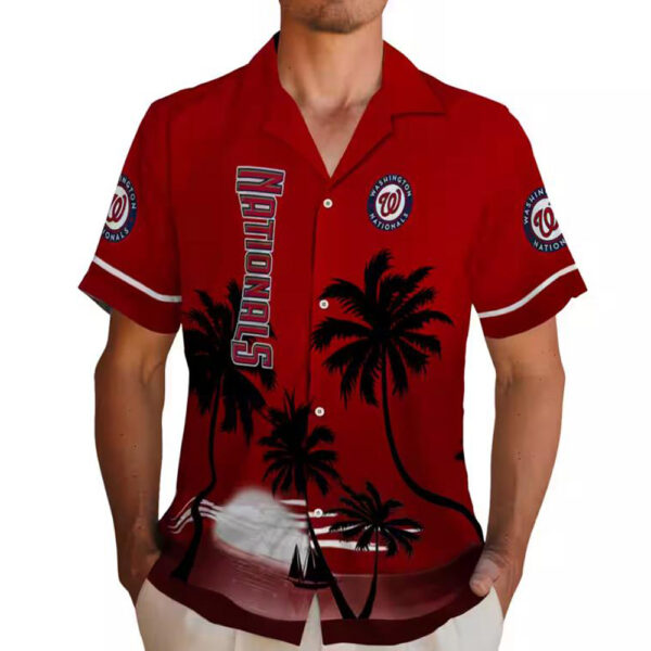 Washington Nationals Hawaiian Shirt Red Black Beach Sunset Design 2