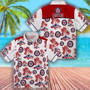 Washington Nationals Hawaiian Shirt Red White Palm Island Print 3