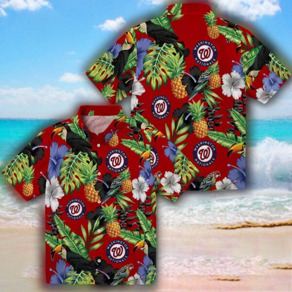 Washington Nationals Hawaiian Shirt Toucan Hibiscus Pineapple Red Green 3