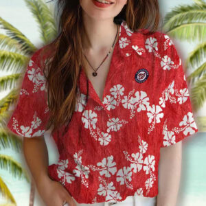 Washington Nationals Red Hibiscus Hawaiian Shirt for Men 4