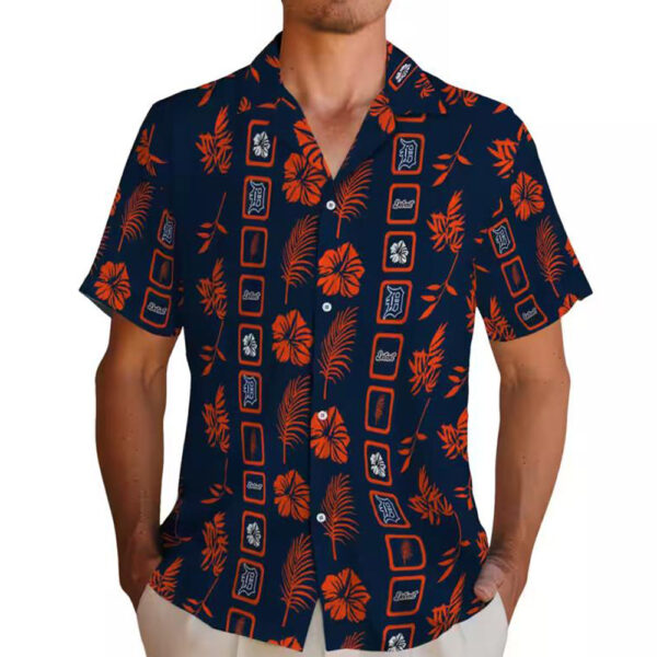 Detroit Tigers Navy Hawaiian Shirt with Floral Design Framed 2 1